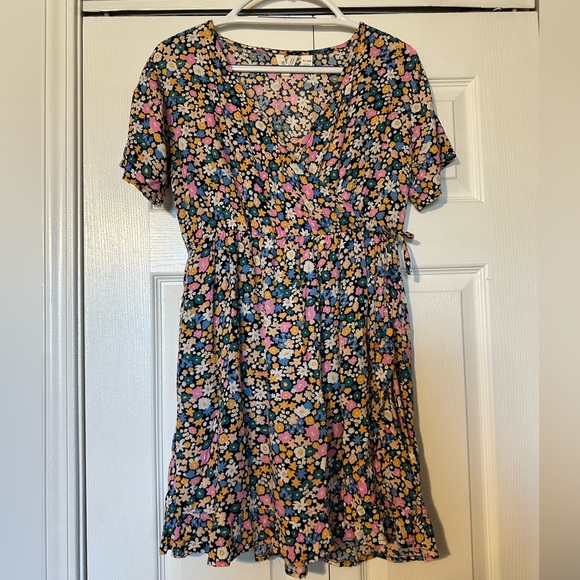 Roxy Girl Floral Mini Faux Wrap Dress - Picture 1 of 4